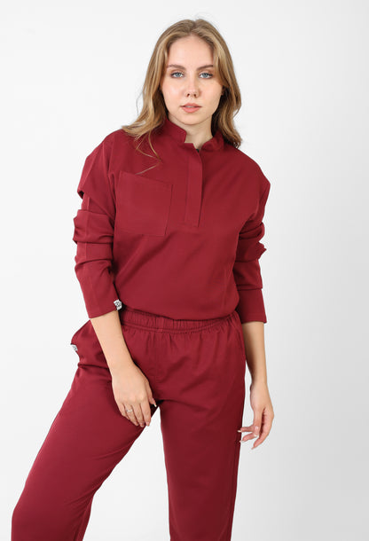 High-Collar Long Sleeves Garnet Rouge Full set ARMK Scrub For HER