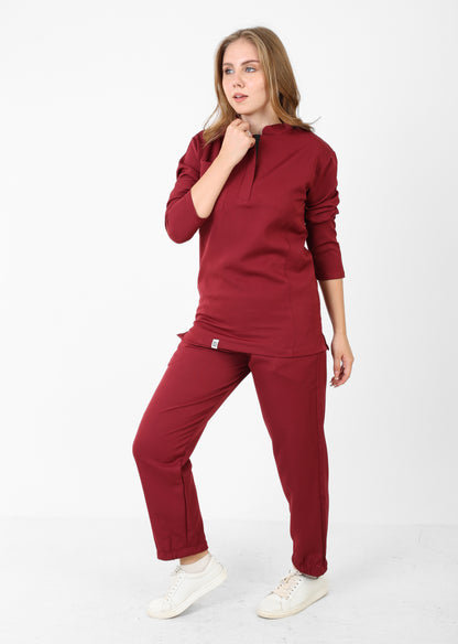 High-Collar Long Sleeves Garnet Rouge Full set ARMK Scrub For HER